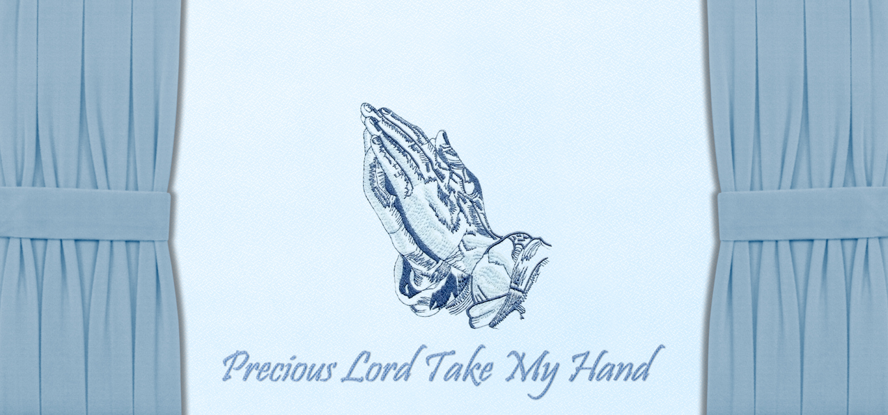 P 519 Cu BL Precious Lord Take My Hand with Curtins Blue Faux